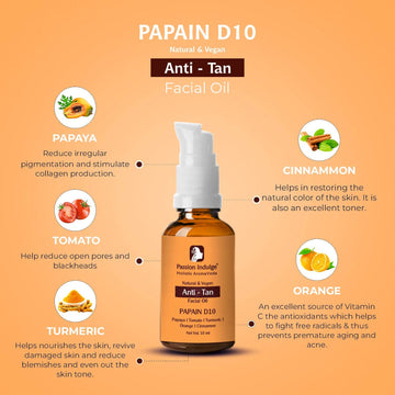 Papain D10 7 Star Pro Facial Kit For Anti Tan With Papaya, Tomato, turmeric, Orange, Cinnamon | All Skin Types | Natural & Vegan | professional Kit | Detan Kit| 7 steps