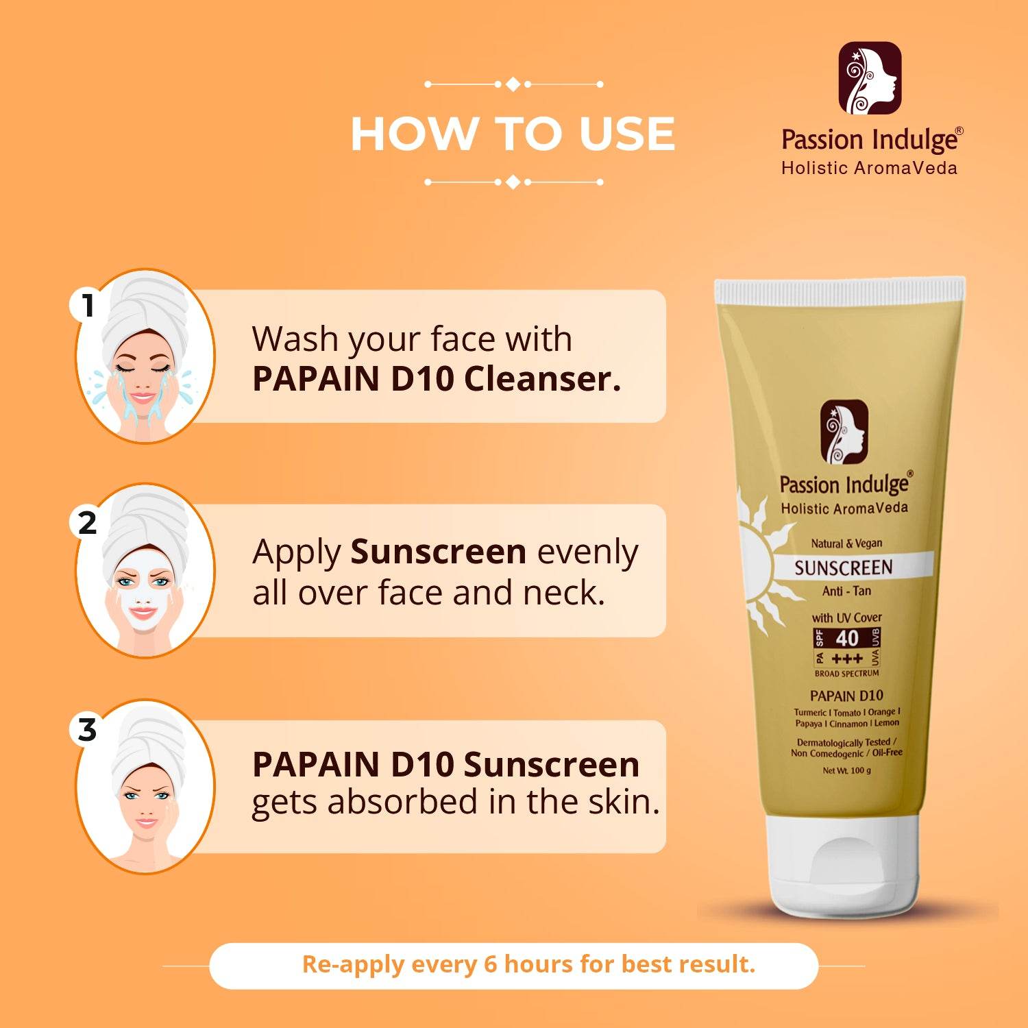 Papain D10 Cleanser 100ml & Papain D10 Sunscreen (Pack of 2) 100ml, SPF 40+++, Combo Pack | Anti-Tan formula, UV Protection | Dermatologically Tested | Papaya | Turmeric | All Women & Men - passionindulge