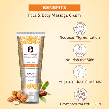 Natural Pearl CE Massage Cream 100gm for Deep Nourishing & Hydration Cream | Vit C & E | Beneficial for Face and Body | Natural & Vegan