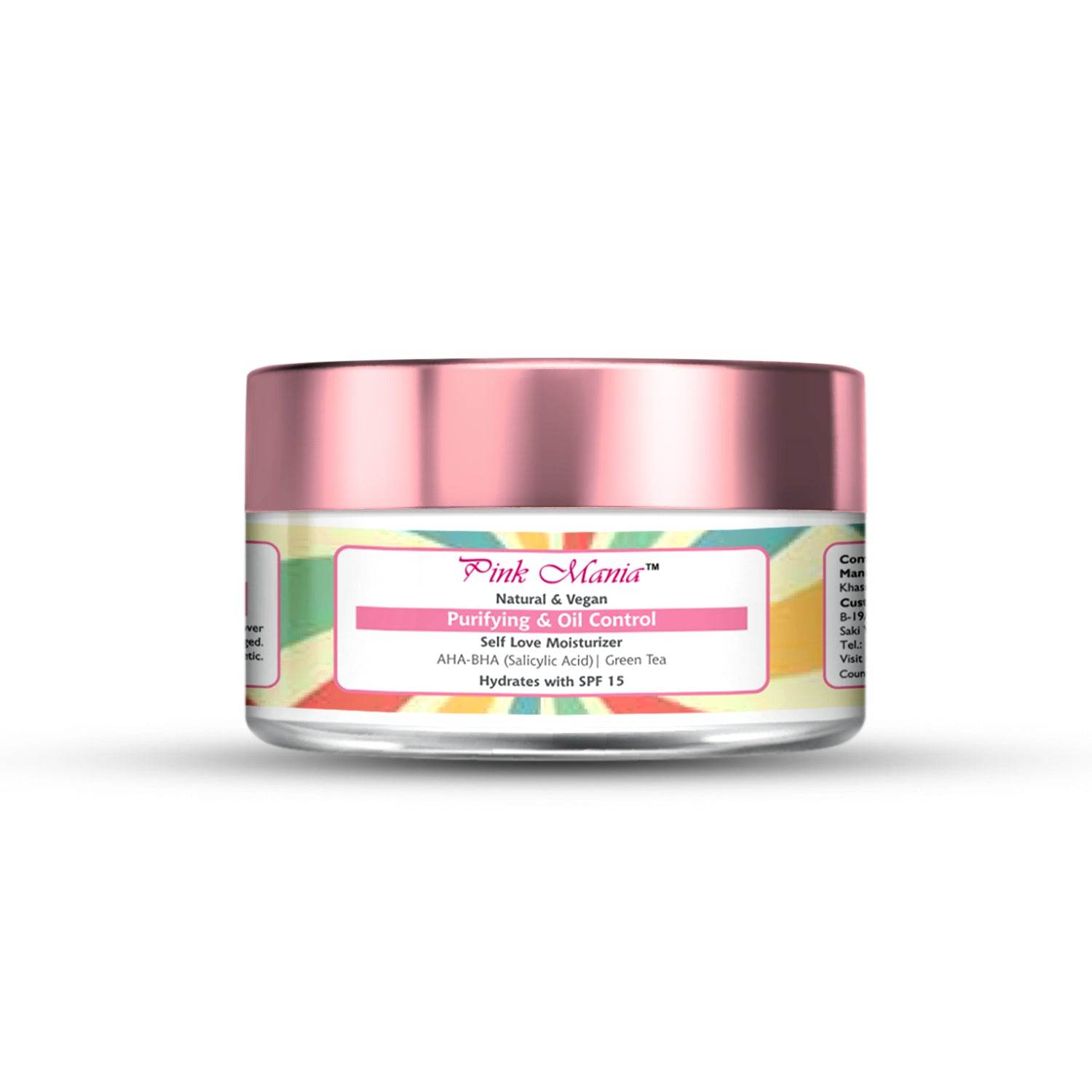 Pink Mania Purifying & Oil Control AHA BHA Face Moisturizer With Turmeric & Green Tea | SPF 15 | Moisturize sensitive allergic skin, Helps reduces clogged pores, acne | Healthy skin - 50g - passionindulge