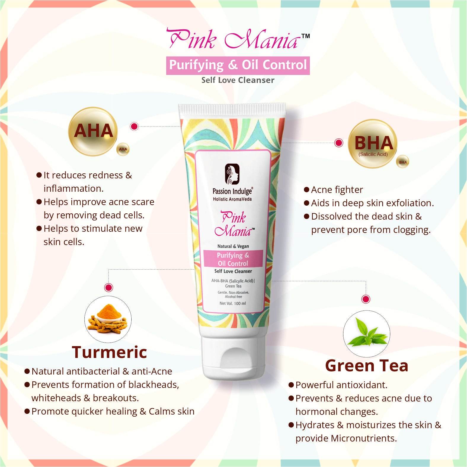 ADVANCE PURIFYING & OIL CONTROL COMBO - Passion Indulge Pink Mania Purifying & Oil Control Face Cleanser & ACTIHERBZ vitamins BHA Face Serum - passionindulge