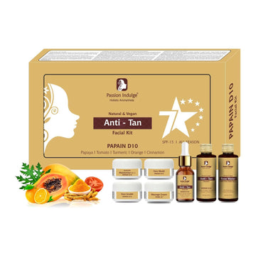 Papain D10 Natural 7 Star Facial Kit For Reduces Tan | Improves Tone & Texture | SPF 15 With Turmeric, Orange, Papaya, Tomato,Cinnamon | All Skin Type | Home Facial Kit | Natural & Vegan | BUY 1 GET 1 FREE