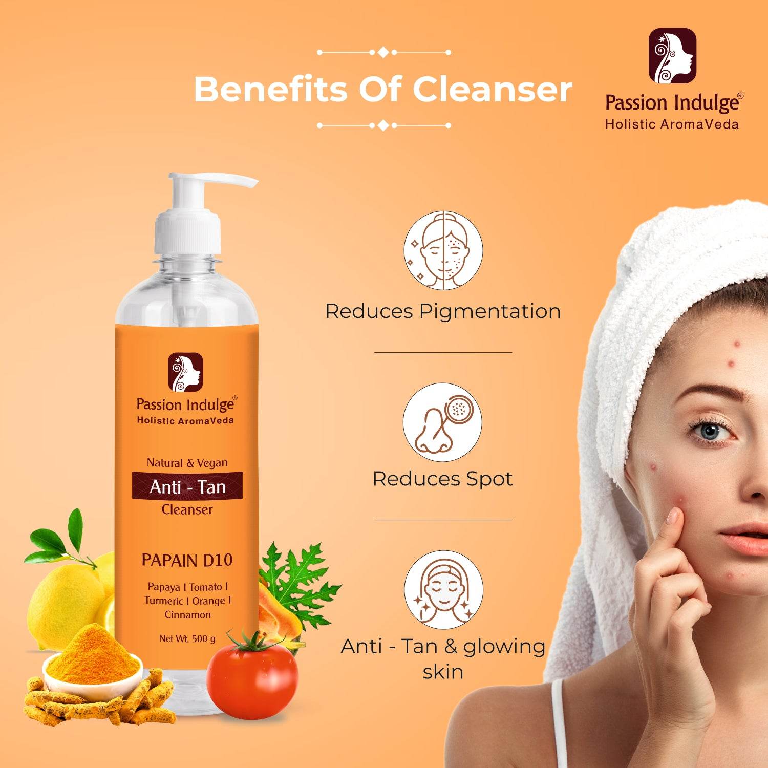 Professional Anti-tan Face Cleanser PAPAIN D10 PRO - 500 ml| Dead skin removal | Suitable for All Skin Types - passionindulge