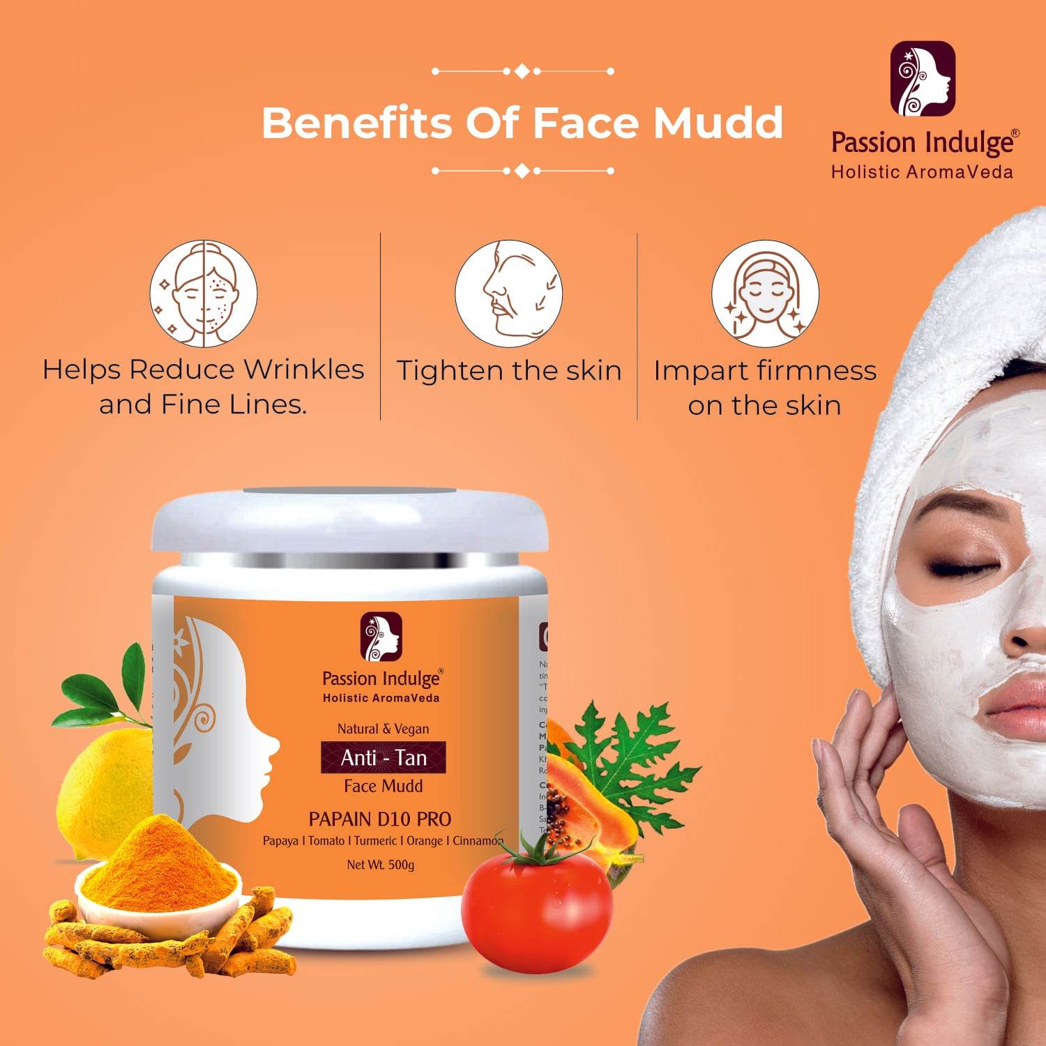 Professional Face Mudd PAPAIN D10 PRO- 500 gm |Face Mask for Tan removal - passionindulge