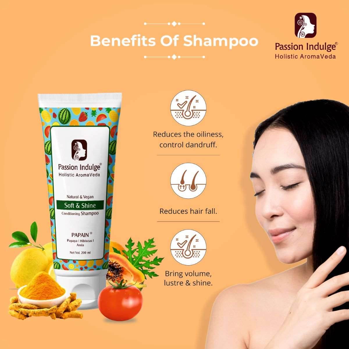 Papain 2 in 1 Conditioning Shampoo 200ml for Soft & Shining Hair | All Hair Type | Ayurvedic | Vegan & Natural - - passionindulge