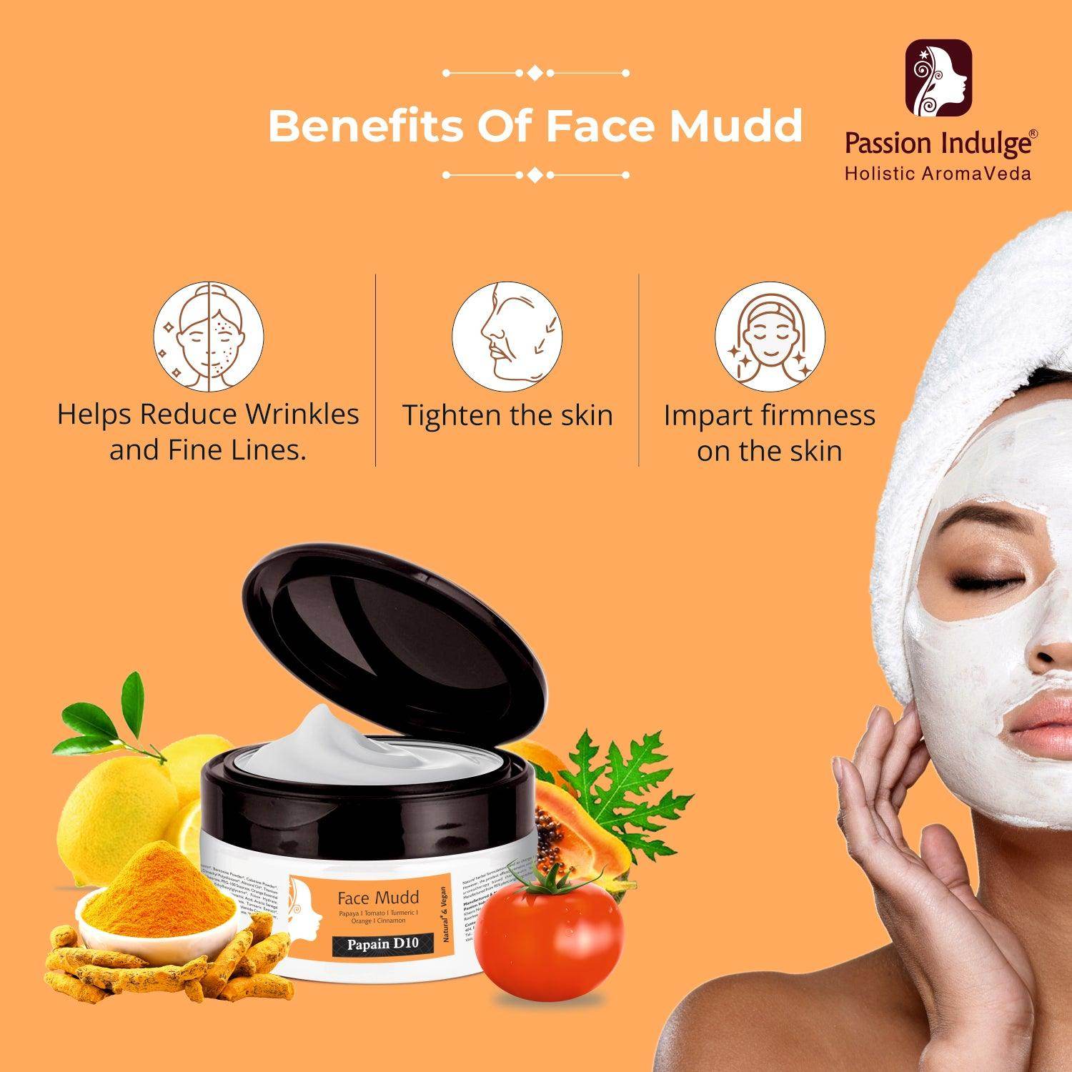Papain D10 Face Mudd Pack For Tan Removal | Uneven skin tone | Remove Dead Skin Cells | Natural & Vegan 250gm - passionindulge