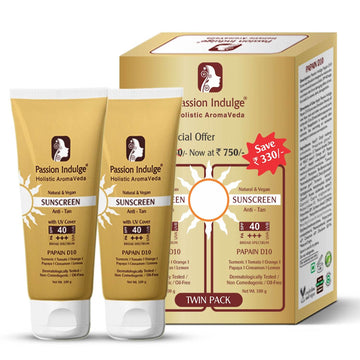 Papain D10 Natural Sunscreen 100 gm- PACK OF 2 | Anti-Tanning | Uneven Dark Damaged skin | SPF 40 | Oil free | Water Proof | Moisturizing | Dermatologically Tested | Ayurvedic & Vegan for All Skin Types