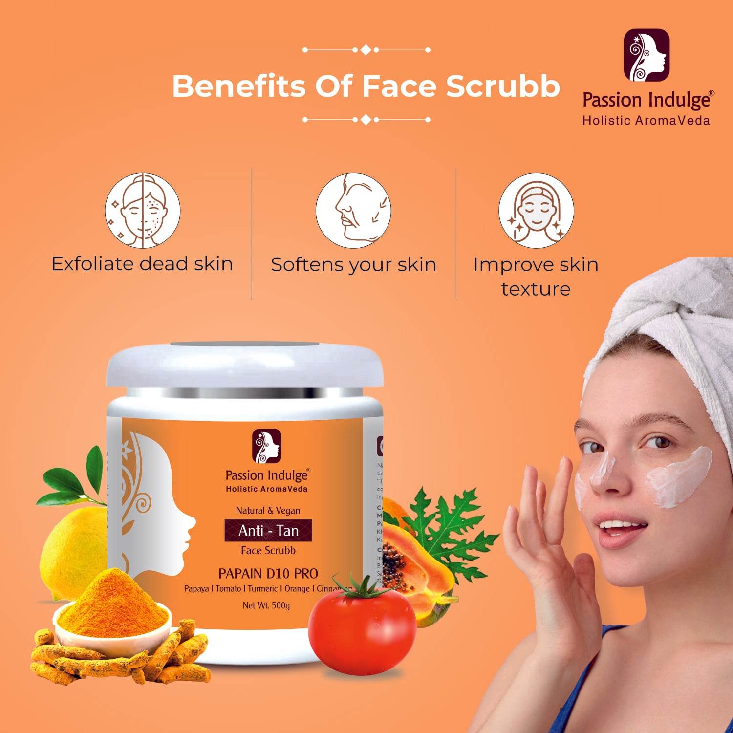 Professional Face Scrubb PAPAIN D10 PRO - 500 gm |Face Scrub for Tan removal| Detan Scrubb | - passionindulge