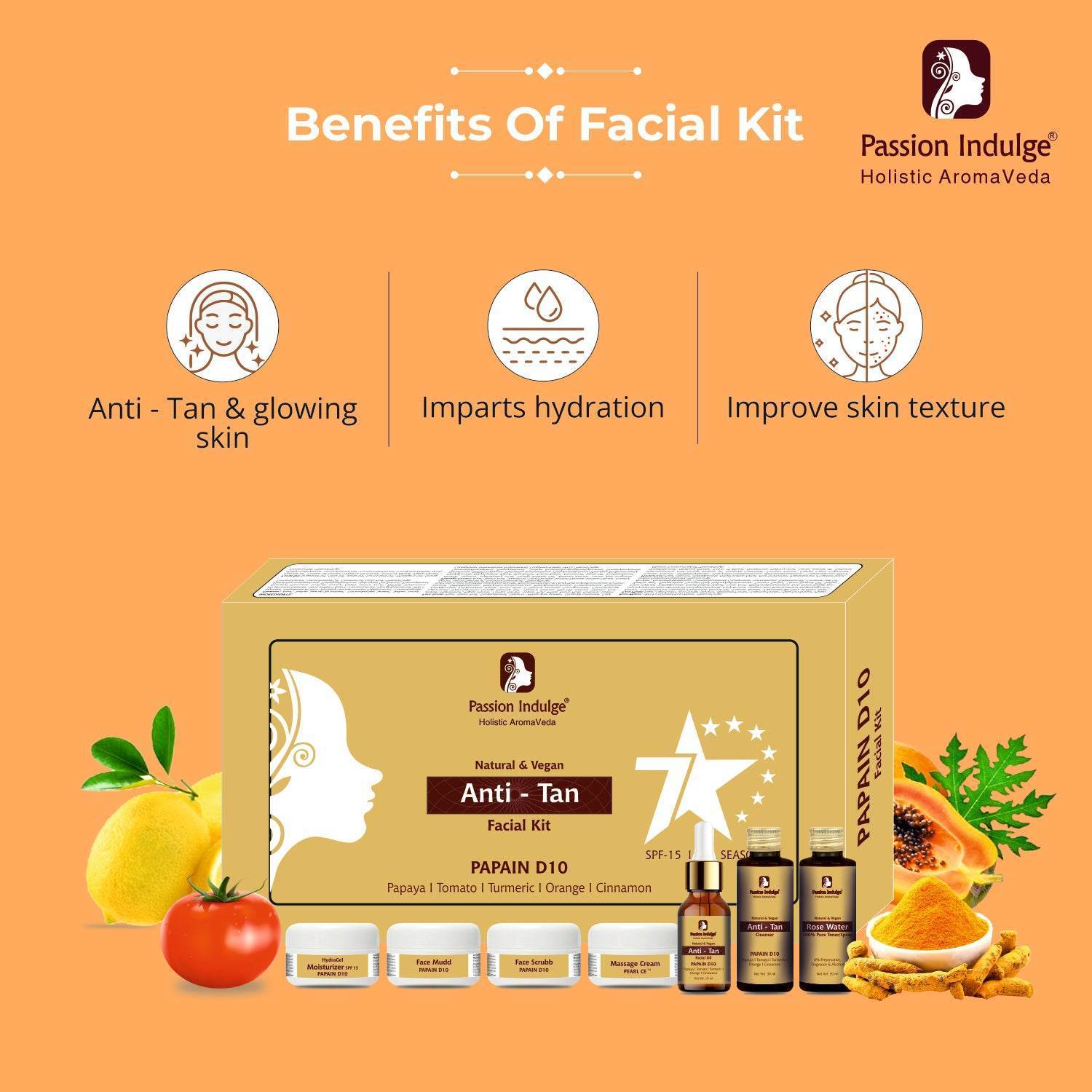 Pearl Light 7 Star Facial Kit & Papain D10 Facial Kit PACK OF 2- For Skin Brightening & Tan Removal - passionindulge