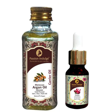 Moroccon Argan Carrier Oil - 60ml For Skin & Hair | Onion Essential Oil 10ml Helps for Hair Growth And Hair Fall Control | Natural & Vegan | All Hair Type - passionindulge