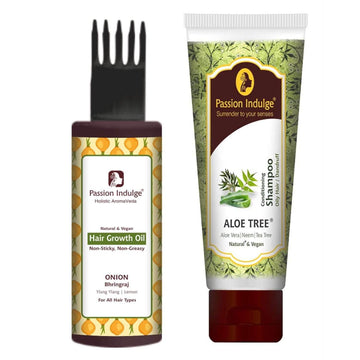 Onion and Bhringraj Hair Oil for hair fall and hair growth | All Hair Type-100ml & & Aloe Tree 2 in 1 Conditioning shampoo 100ml For Anti Dandruff & Oily Scalp - passionindulge