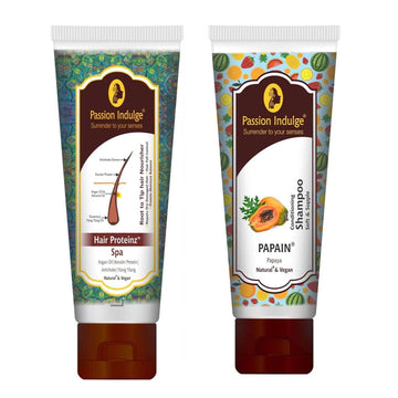 Hair Proteinz Spa Inbuilt Protein Booster 100gm | Nutrition for Hair | Repair Damaged Hair | & Papain Conditioning Shampoo 200ml | Hair Fall Control | Soft & Shine Hair | Natural - passionindulge