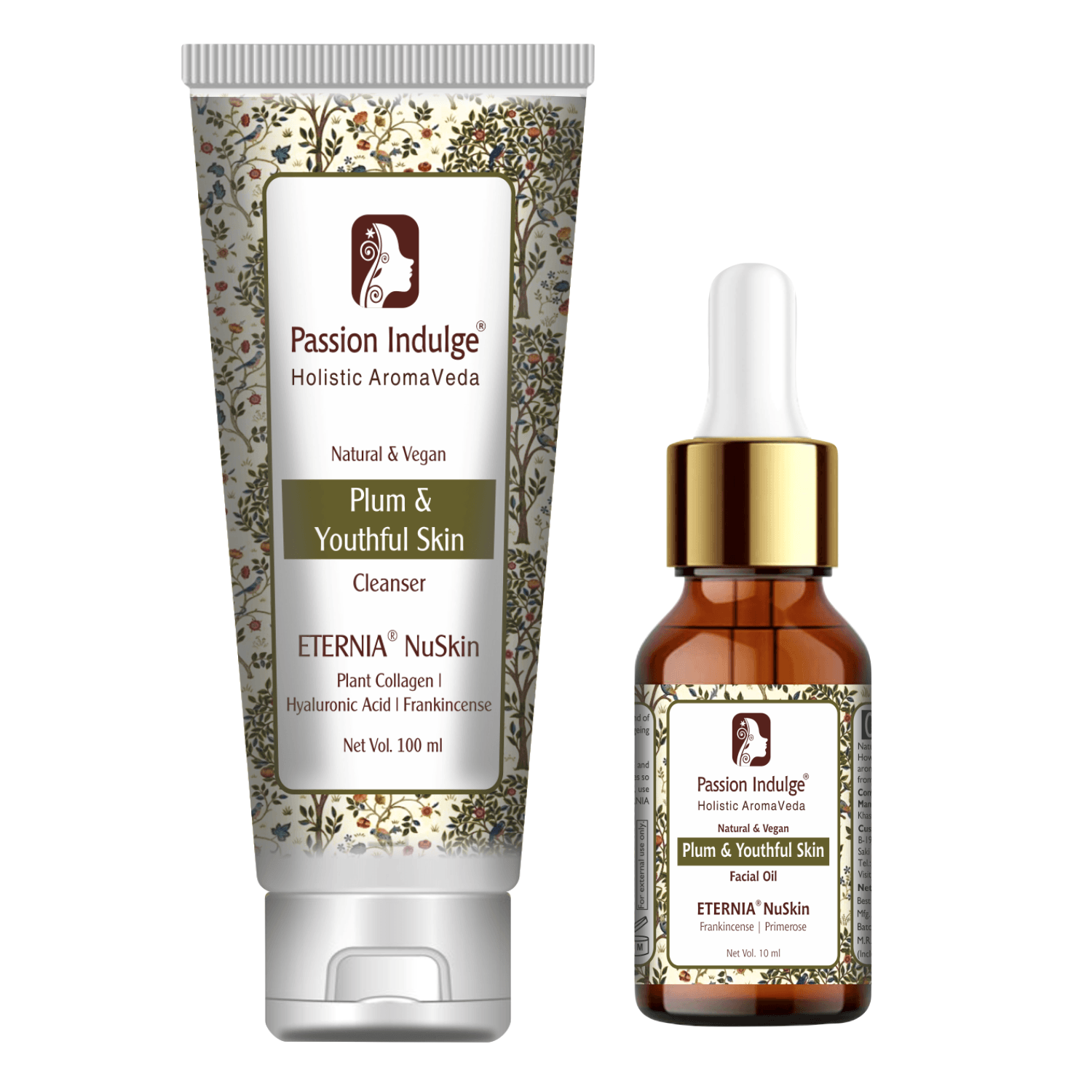 Eternia NuSkin Face Cleanser 100ml & Eternia NuSkin Facial Oil 10ml Combo For Youthful Skin, Anti-Aging | Anti-Wrinkle | Skin Hydration & Nourishes | With Plant Collagen, Hyaluronic Acid , Frankincense & Primerose | Natural - passionindulge