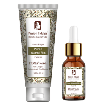 Eternia NuSkin Face Cleanser 100ml & Eternia NuSkin Facial Oil 10ml Combo For Youthful Skin, Anti-Aging | Anti-Wrinkle | Skin Hydration & Nourishes | With Plant Collagen, Hyaluronic Acid , Frankincense & Primerose | Natural - passionindulge