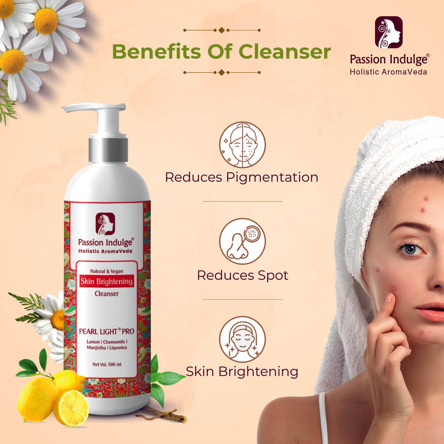 Professional Skin Brightening Face Cleanser PEARL LIGHT PRO -500 ml| Dark Spot Reduction | Suitable for all skin type - passionindulge