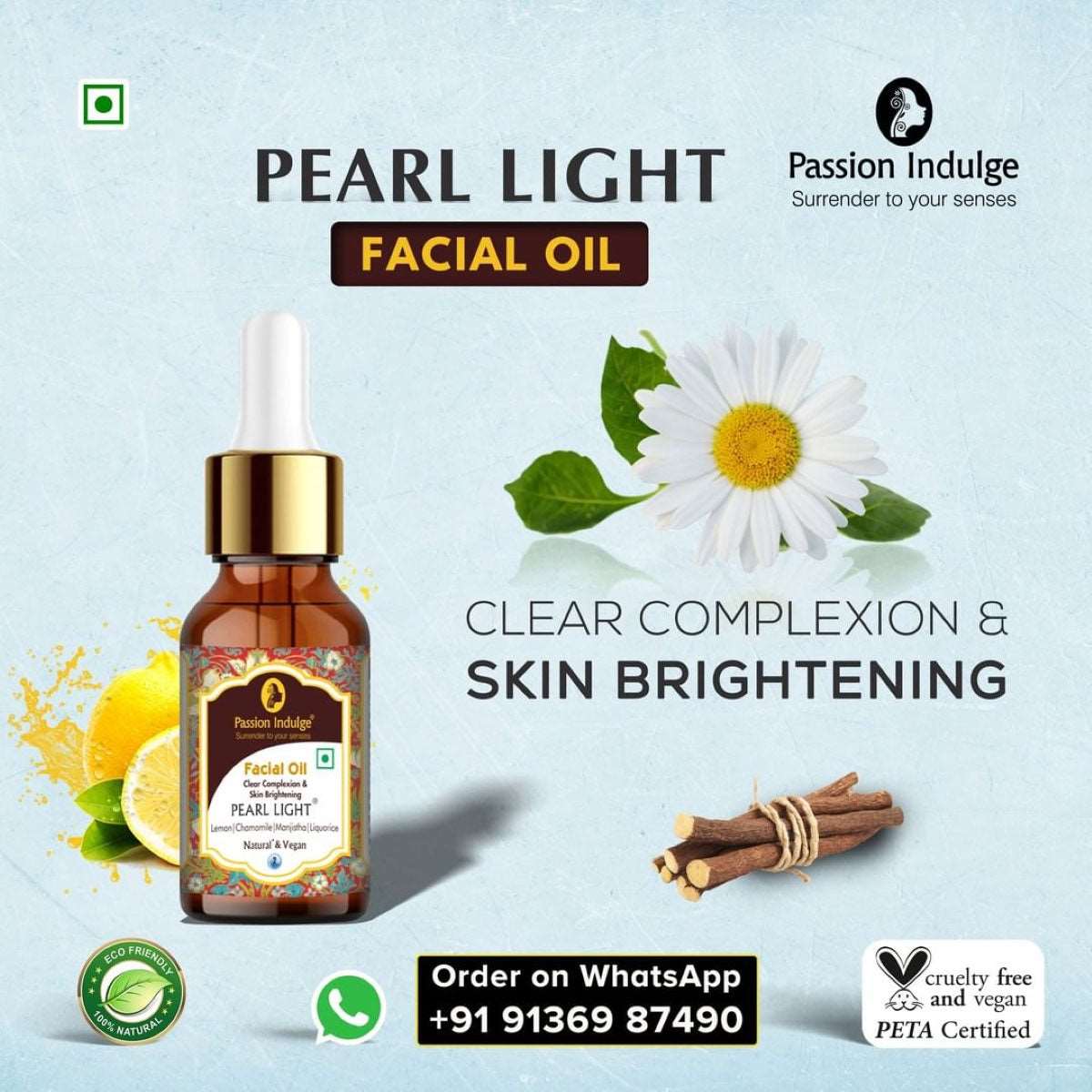 Passion Indulge Pearl Light 7 Star Pro Silver Facial Kit For Skin Brightening & Shine With Lemon, Chamomile, Manjistha, Liquorice| All Skin Types | Natural & Vegan  | professional Kit| skin lightening| spot reduction | 7 steps