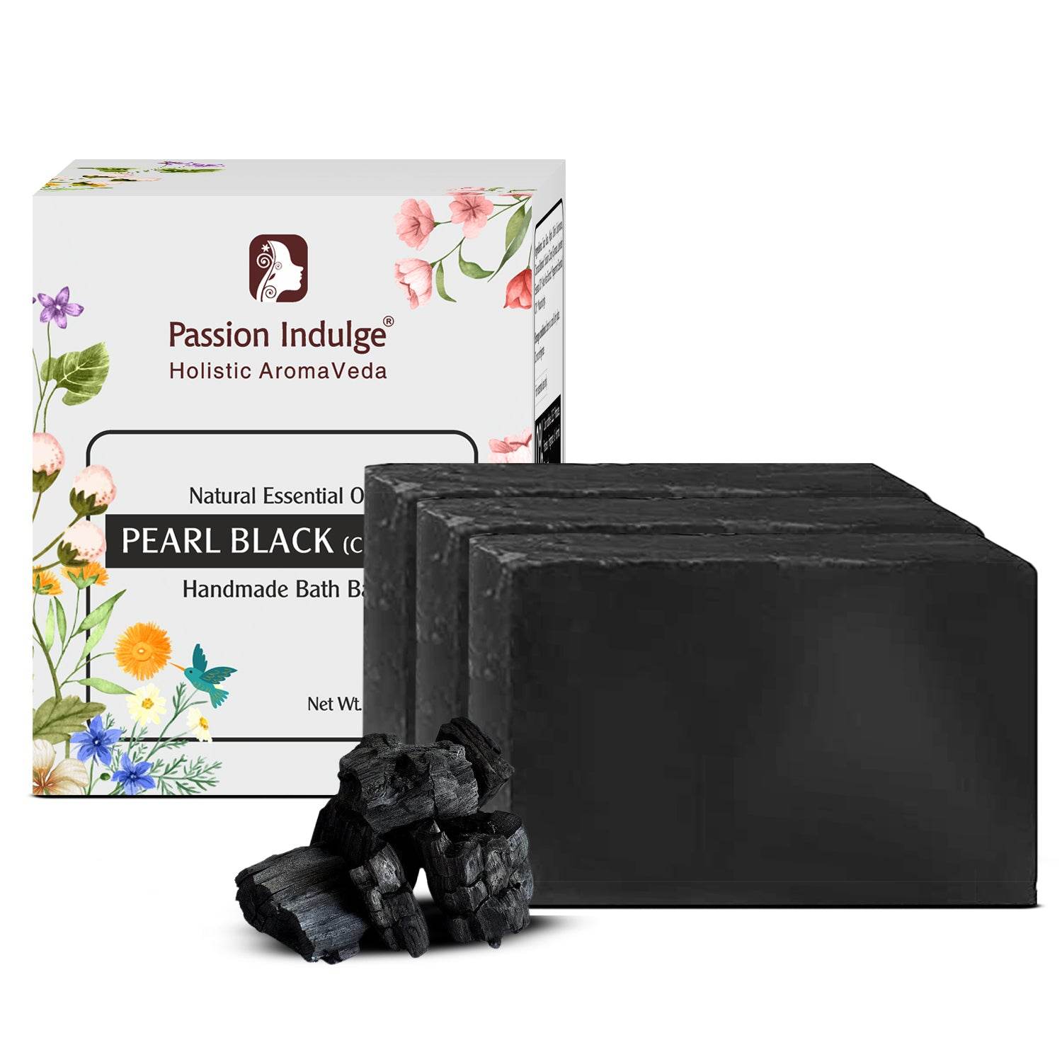 Handmade Bath Bar Soap Pearl Black (Charcoal) - each 100gm | Natural & Vegan |Peta Certified ( Pack of 3 ) - passionindulge