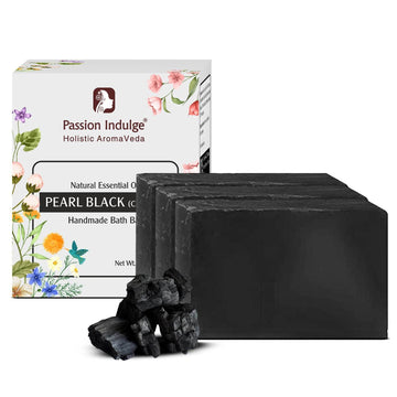 Handmade Bath Bar Soap Pearl Black (Charcoal) - each 100gm | Natural & Vegan |Peta Certified ( Pack of 3 ) - passionindulge