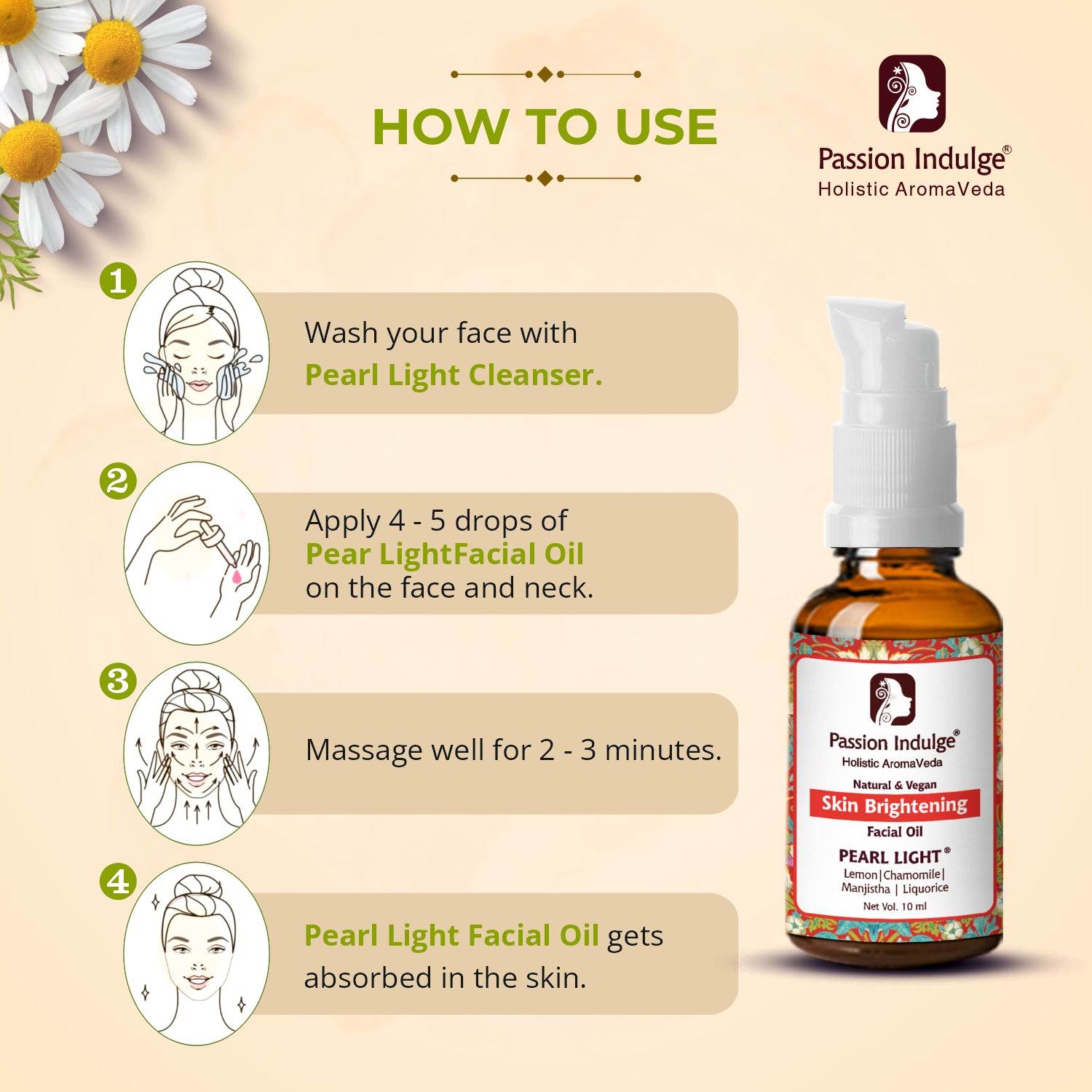 Pearl Light Facial Oil 10ml For Spot Reduction | Skin Brightening & lightening | Clear Complexion | Natural & Vegan | Ayurvedic | All Skin Type - passionindulge