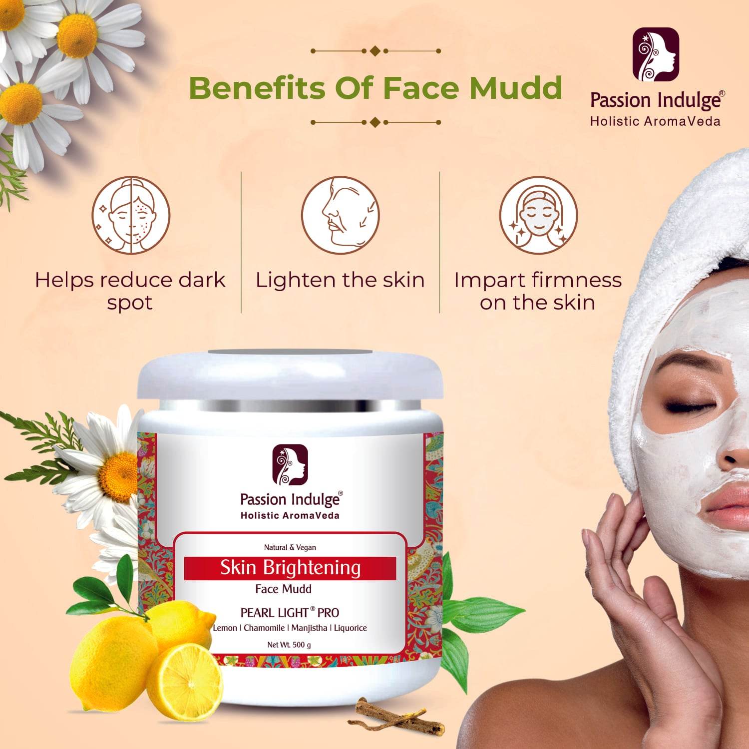 Professional Face Mudd PEARL LIGHT PRO-500 gm | Fack mask for skin brightening - passionindulge
