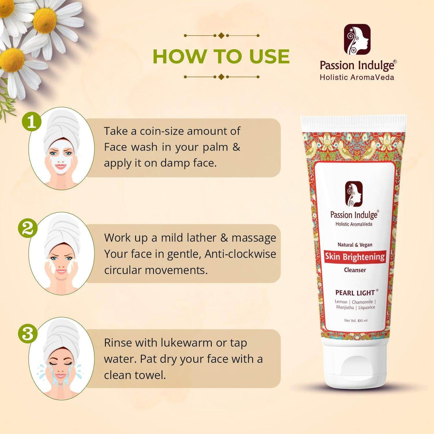 Pearl Light Cleanser 100ml For Dark Spots Reduction | Skin Brightening & Lightening | Glowing Skin | Natural & Vegan | Ayurvedic - passionindulge