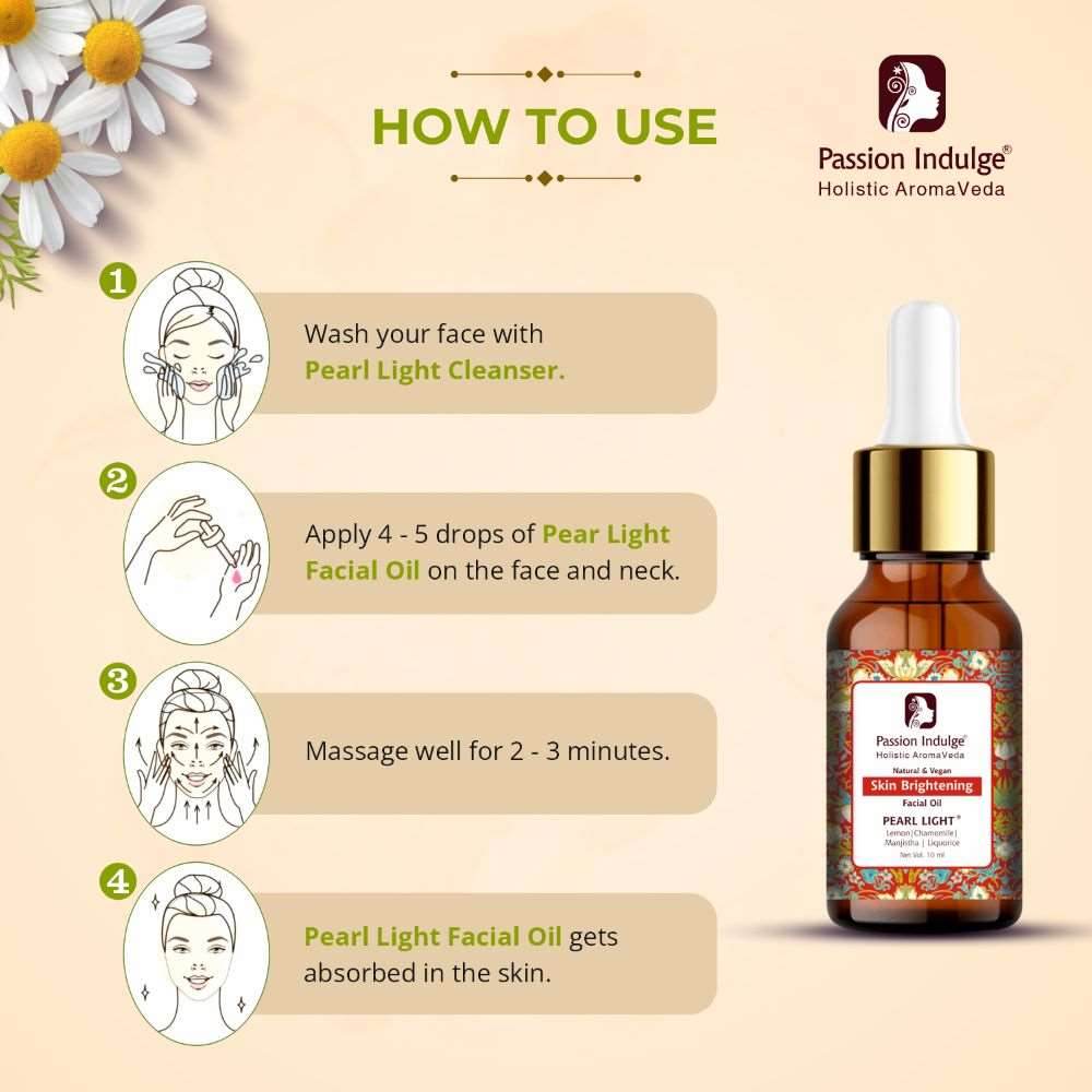 Pearl Light Cleanser 100ml & Facial Oil 10ml For Dark Spots Reduction | Skin Brightening & Lightening | Glowing Skin | Natural & Vegan | Ayurvedic - passionindulge