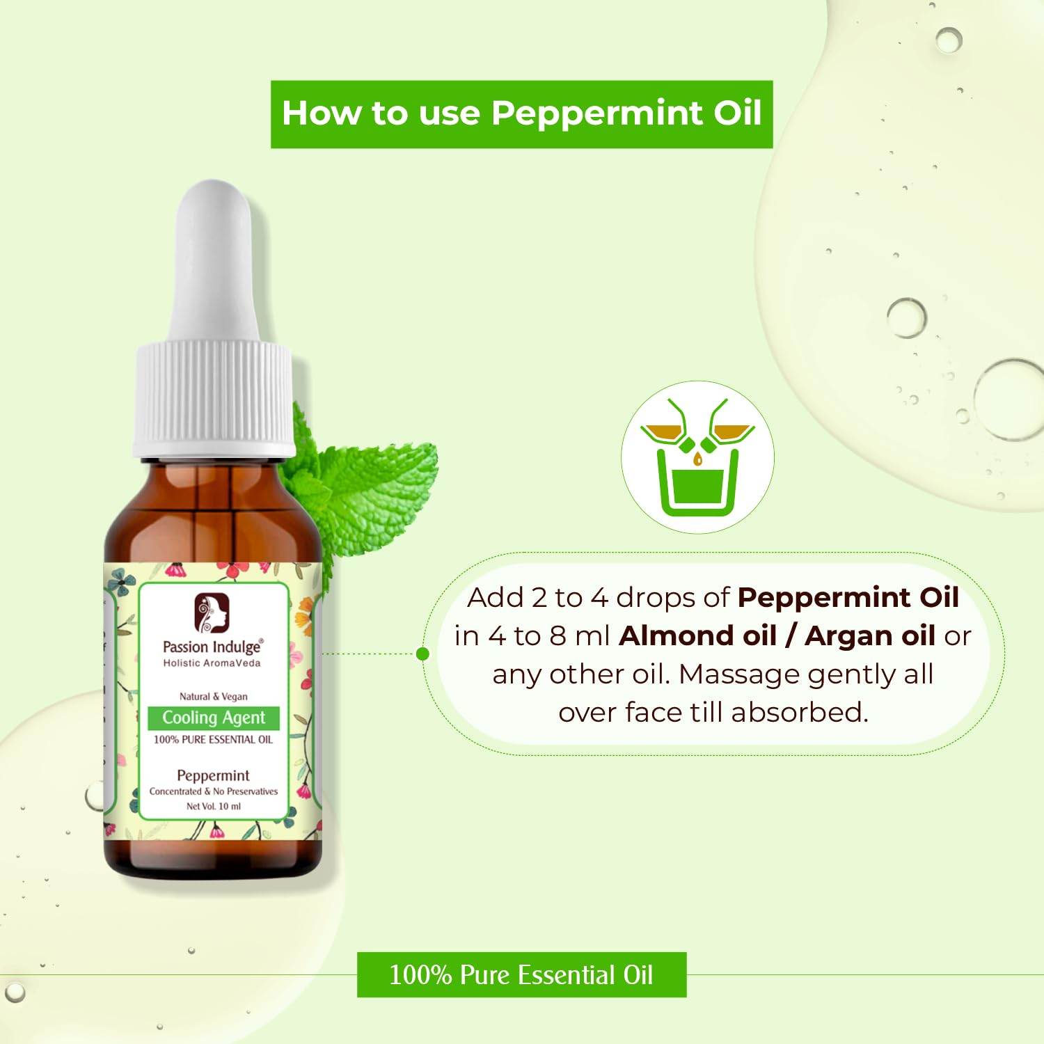 Peppermint Essential Oil 10ml for Reduces Redness, Irritation, Itchiness and Cooling Effect on Skin | Natural & Vegan - passionindulge