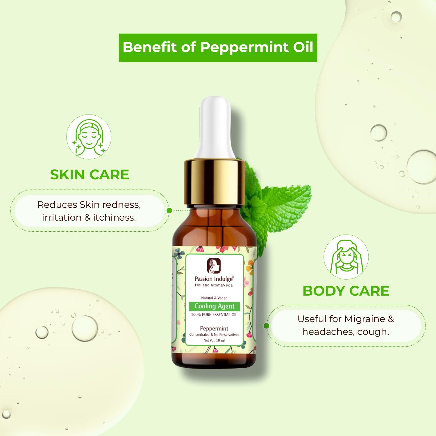 Peppermint Essential Oil 10ml for Reduces Redness, Irritation, Itchiness and Cooling Effect on Skin | Natural & Vegan - passionindulge