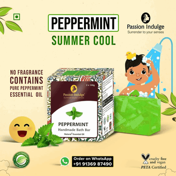 Handmade Bath Bar Soap Peppermint - each 100gm | Natural & Vegan | Aromatherapy  | Peta Certified ( Pack of 3 )