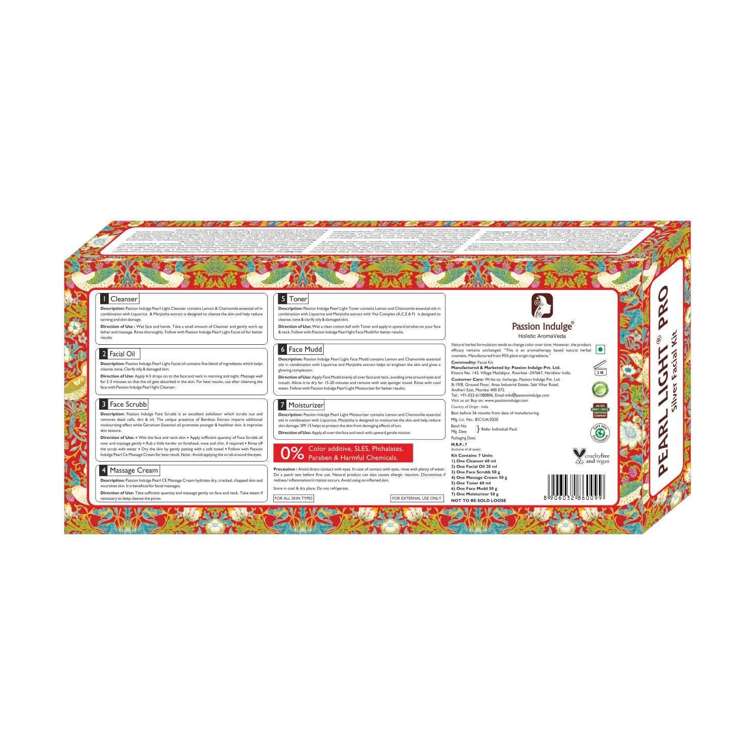 Pearl Light 7 Star Pro Facial Kit For Skin Brightening & Shine With Lemon, Chamomile, Manjistha, Liquorice| All Skin Types | Natural & Vegan | professional Kit| skin lightening| spot reduction | 7 steps - passionindulge