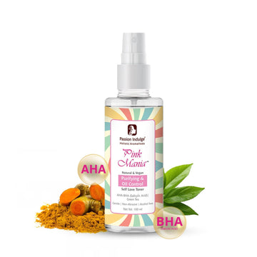 Pink Mania Purifying & Oil Control AHA BHA Face Toner With Turmeric & Green Tea | Reduces acne on skin, Redness, fights infection & hydrate the skin | Natural & Vegan - 100ml - passionindulge