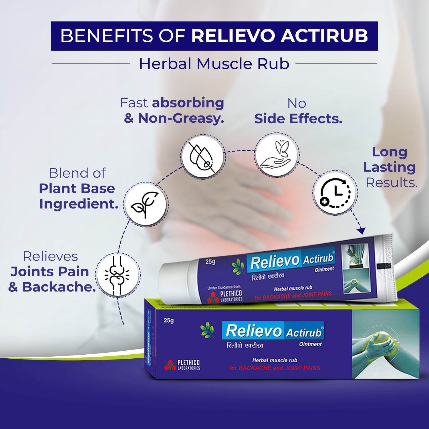 Relievo Actirub ointment - 25g PACK OF 2 | Suitable for Back Pain, Muscle Pain, Joint Pain, Shoulder pain | Knee Pain | 100% Ayurvedic Formula - passionindulge