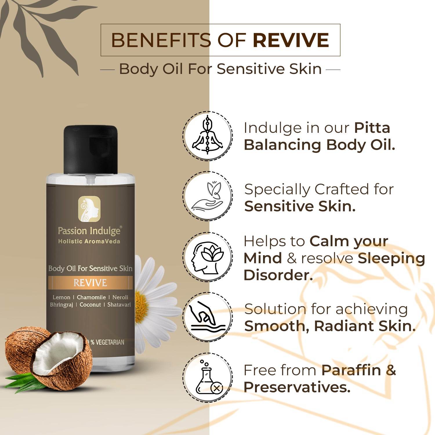 Revive Body Massage Oil 100ml for Muscles and Joints | Sleep Disorder | Calming Mind | Pain Relief | Sensitive Skin| Message oils |Therapy Oils | 100 % Natural | Aromatherapy | Ayurvedic & Vegan - passionindulge