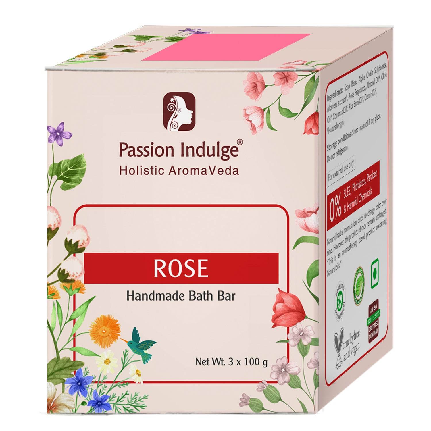 Handmade Bath Bar Soap Rose - each 100gm | Natural & Vegan | Aromatherapy | Peta Certified ( Pack of 3 ) - passionindulge