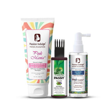 Hair Fall Control Kit - Neuropassit NTstress Hair fall control & Cooling oil ,Rosemary Hair Growth Serum &  Pink Mania AHA BHA Anti-Dandruff & Hair Fall Control Shampoo