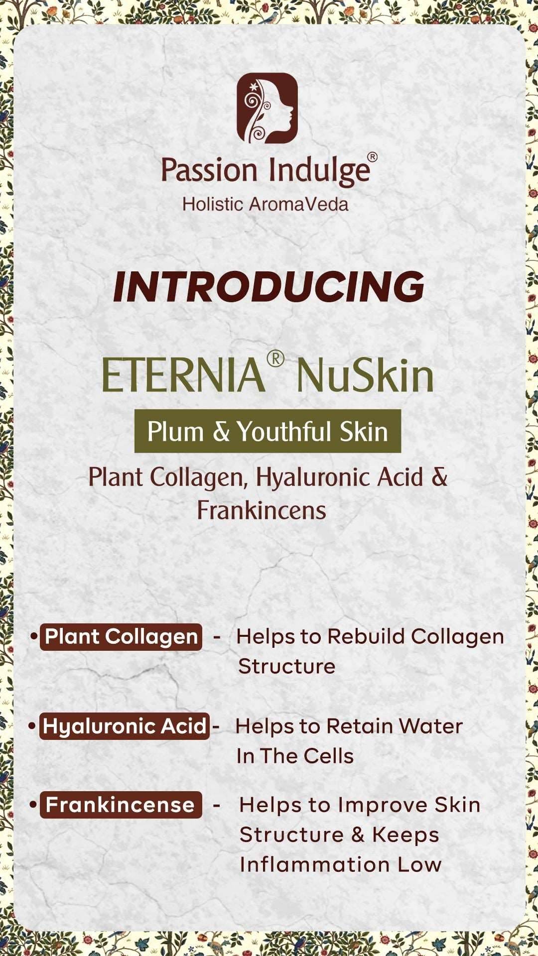 Eternia NuSkin Moisturizer 50gm For Youthful Skin, Anti-Aging | Anti-Wrinkle | Reduces Fine Lines & Wrinkles | Skin Hydration & Nourishes | Healthy Skin | SPF 15 With Plant Collagen, Hyaluronic Acid & Frankincense | Natural - passionindulge