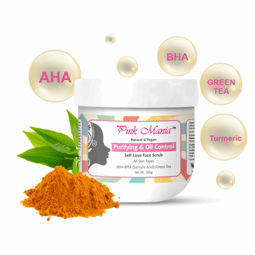 Pink Mania Purifying & Oil Control AHA BHA Face Scrubb With Turmeric & Green Tea | Reduces acne on skin, Redness, fights infection & hydrate the skin | Natural & Vegan - 200g - passionindulge