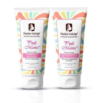 Pink Mania AHA BHA Anti-Dandruff & Hair Fall Control Shampoo & Oil Controlling Body Wash Combo For Healthy Skin With Turmeric & Green Tea Extract | Reduce Hair Fall & Moisturizing Skin - passionindulge