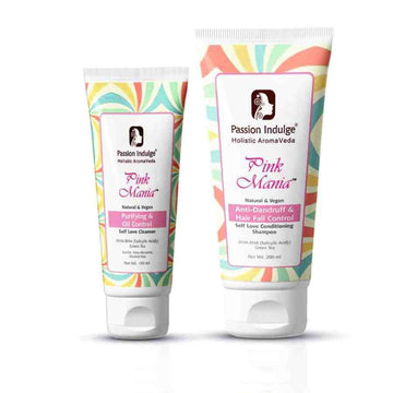 Pink Mania AHA BHA Purifying & Oil Control Face Cleanser & Anti-Dandruff Shampoo Combo| Healing Skin Properties & Reduce Hair Fall - passionindulge