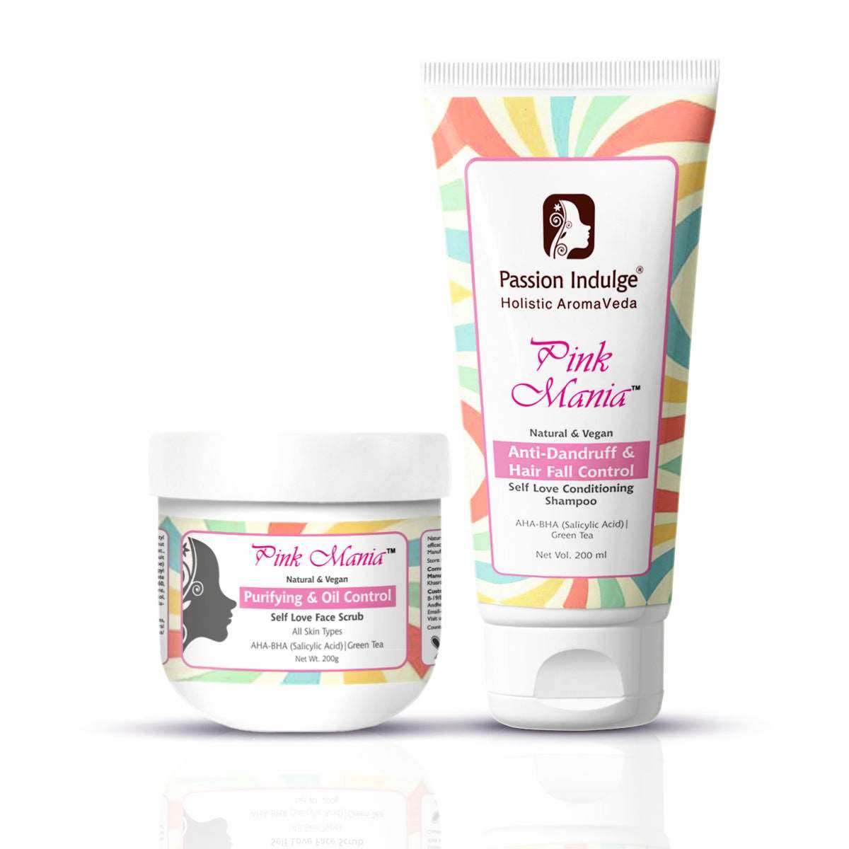Pink Mania AHA BHA Purifying & Oil Control Face Scrubb & Anti-Dandruff & Hair Fall Control Shampoo Combo | Fights Skin infection & Reduce Hair Fall - passionindulge