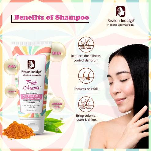 Pink Mania AHA BHA Anti-Dandruff & Hair Fall Control Shampoo & Oil Controlling Body Wash Combo For Healthy Skin With Turmeric & Green Tea Extract | Reduce Hair Fall & Moisturizing Skin - passionindulge