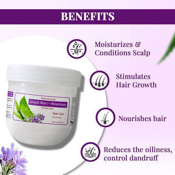 Simpli Aloe + Rosemary Hair Gel | Natural & Vegan | Non-Greasy Styling Gel for All Hair Types | 100% Herbal & Nourishing Hair Care
