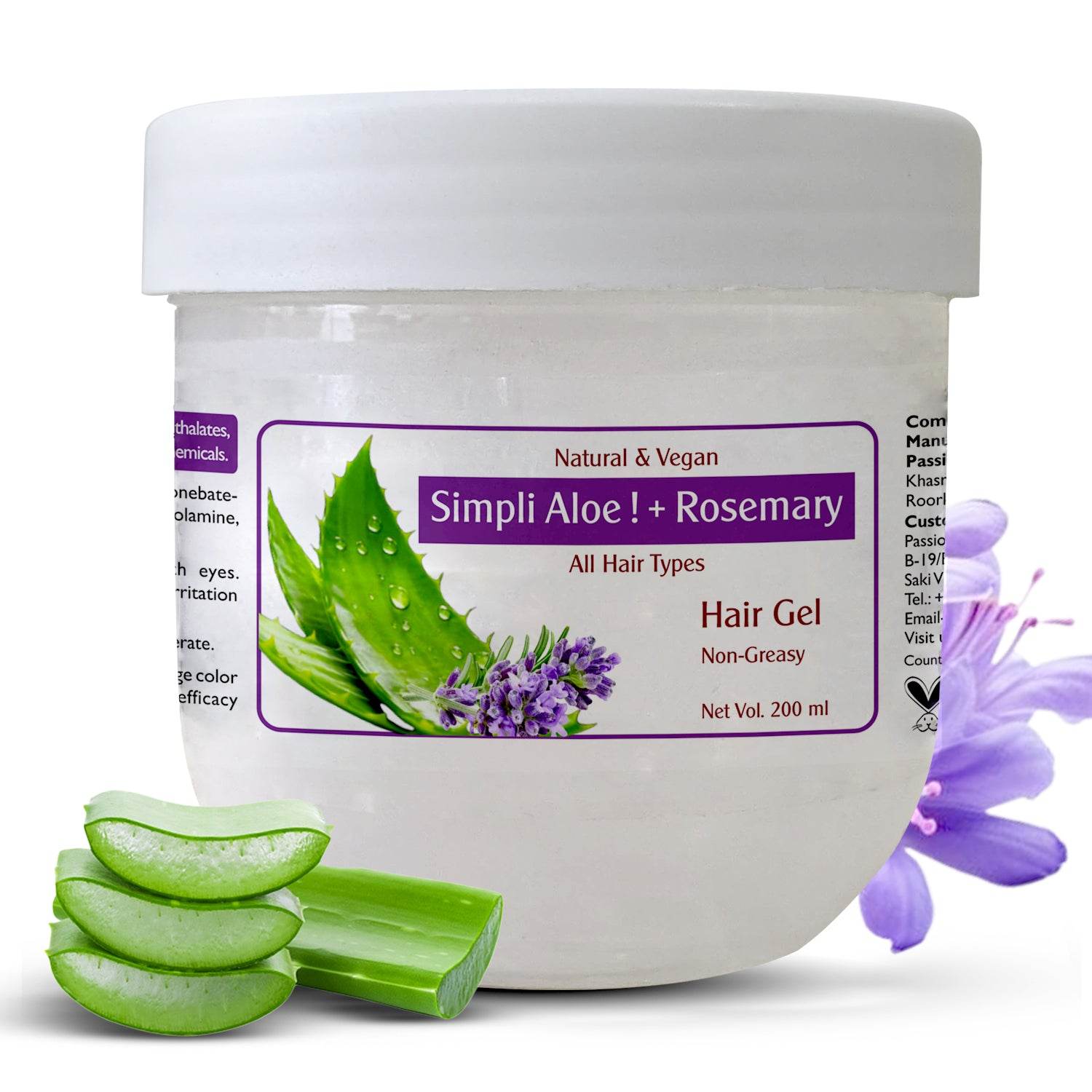Simpli Aloe + Rosemary Hair Gel | Natural & Vegan | Non-Greasy Styling Gel for All Hair Types | 100% Herbal & Nourishing Hair Care - passionindulge