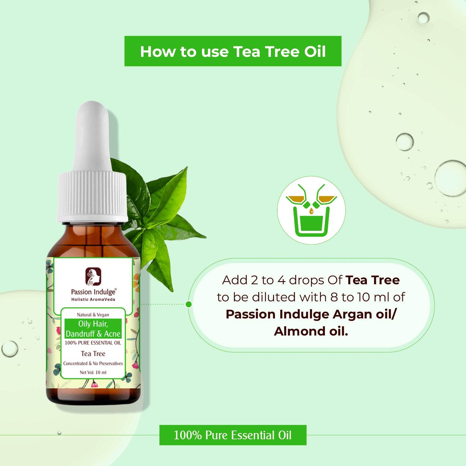 Tea Tree Essential Oil 10ml for Oily Hair Dandruff & Reduces Acne | Natural & Vegan - passionindulge