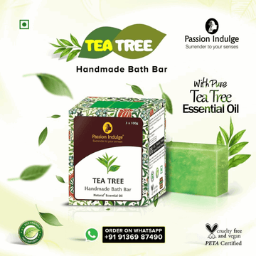 Handmade Bath Bar Soap Tea Tree - each 100gm | Natural & Vegan | Aromatherapy | Peta Certified(Pack of 3)