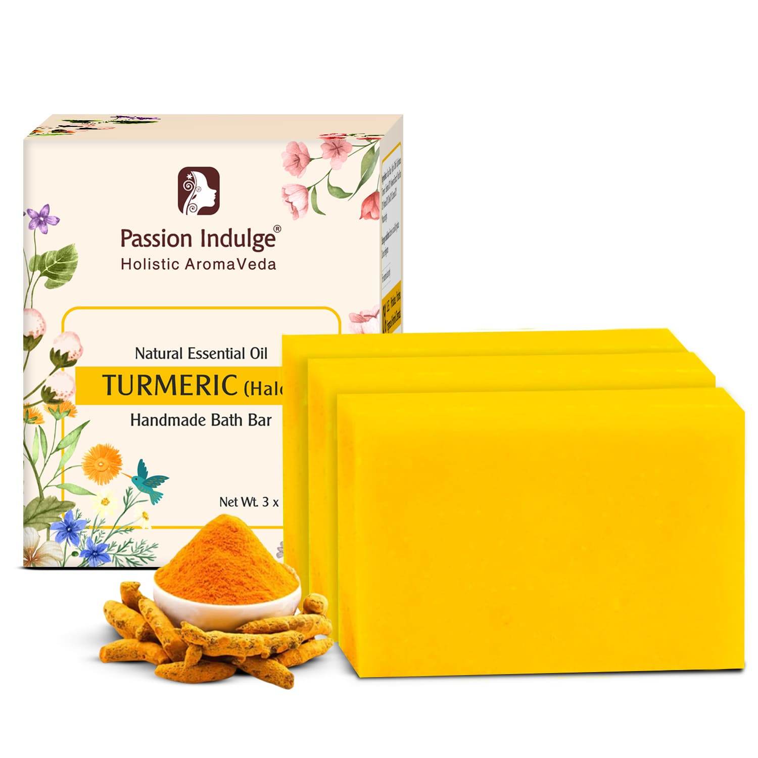 Handmade Bath Bar Soap Turmeric - each 100gm | Natural & Vegan | Aromatherapy | Peta Certified(Pack of 3) - passionindulge