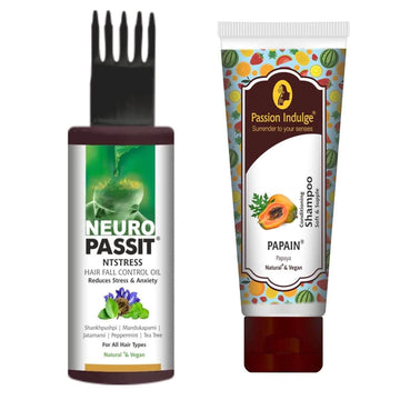 Natural Neuropassit NTstress Hair fall control & Cooling oil, Reduce Stress & Anxiety, Promote Good Sleep 100ml & Papain 2 in 1 Conditioning shampoo 200ml For Soft & Shining Hair - passionindulge