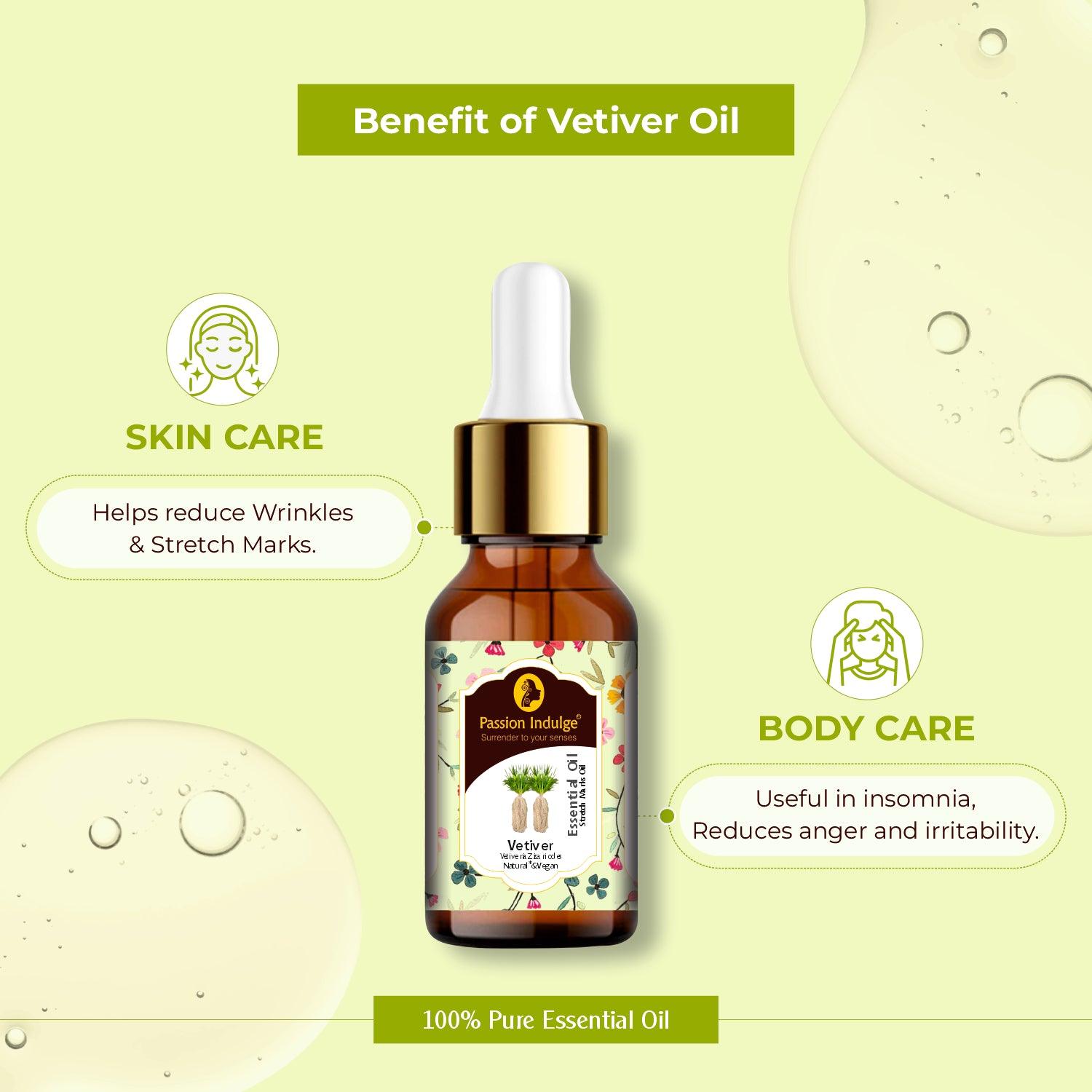 Vetiver Essential Oil 10ml For Stretch Marks | Natural & Vegan | All Skin Type - passionindulge