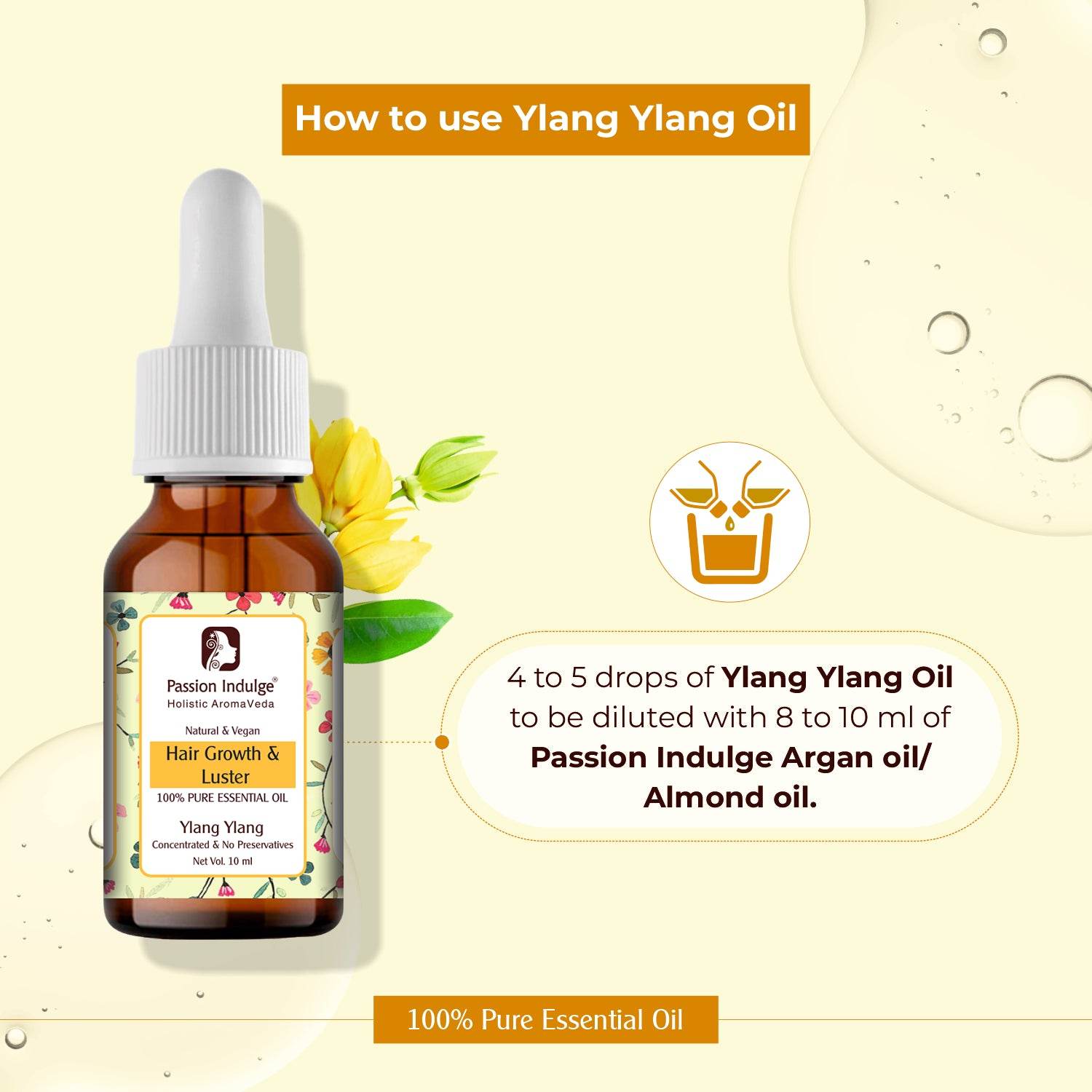 Ylang Ylang Essential Oil for Oily Skin and Hair Growth - 10ml | 100% Natural | Aromatherapy | Vegan | Peta Certified - passionindulge