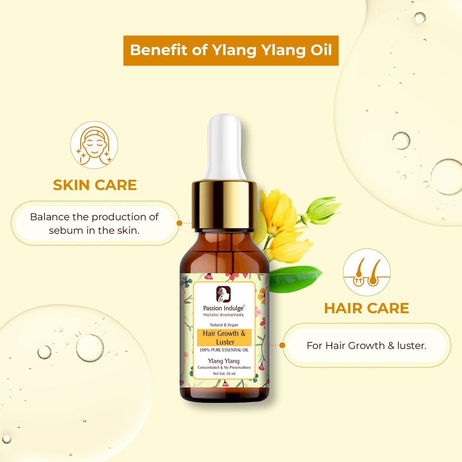 Ylang Ylang Essential Oil for Oily Skin and Hair Growth - 10ml | 100% Natural | Aromatherapy | Vegan | Peta Certified - passionindulge